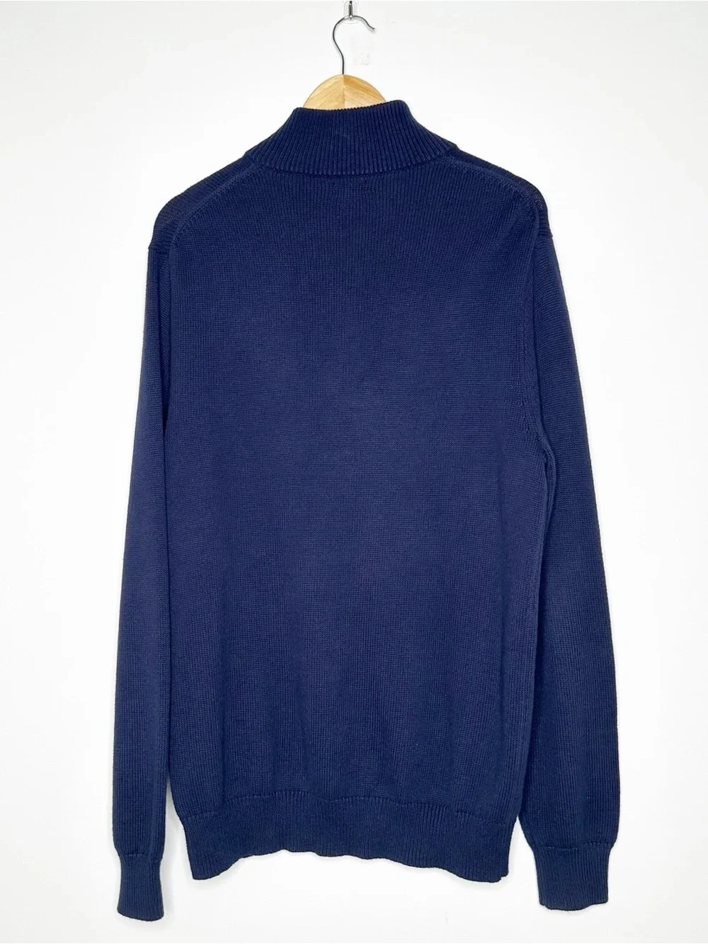J.Crew Mens Cotton Cashmere Quarter Zip Sweater Navy Blue Slim Fit Medium